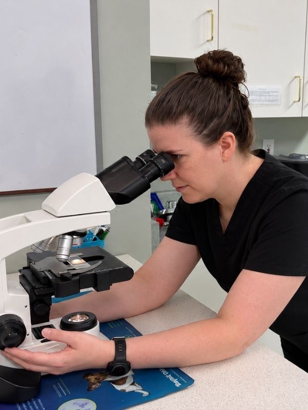 Jocelyn at the Microscope
